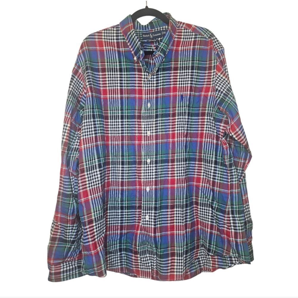 RALPH LAUREN Plaid Custom Fit Oxford‎ Shirt - Size XL